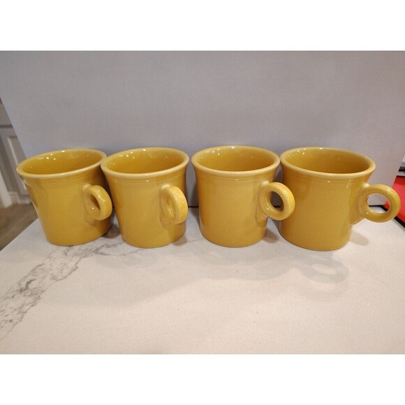 Set of 4 Fiesta Fiestaware HLC Sunflower Yellow Mug Tom Jerry Ring Handle - Picture 2 of 5